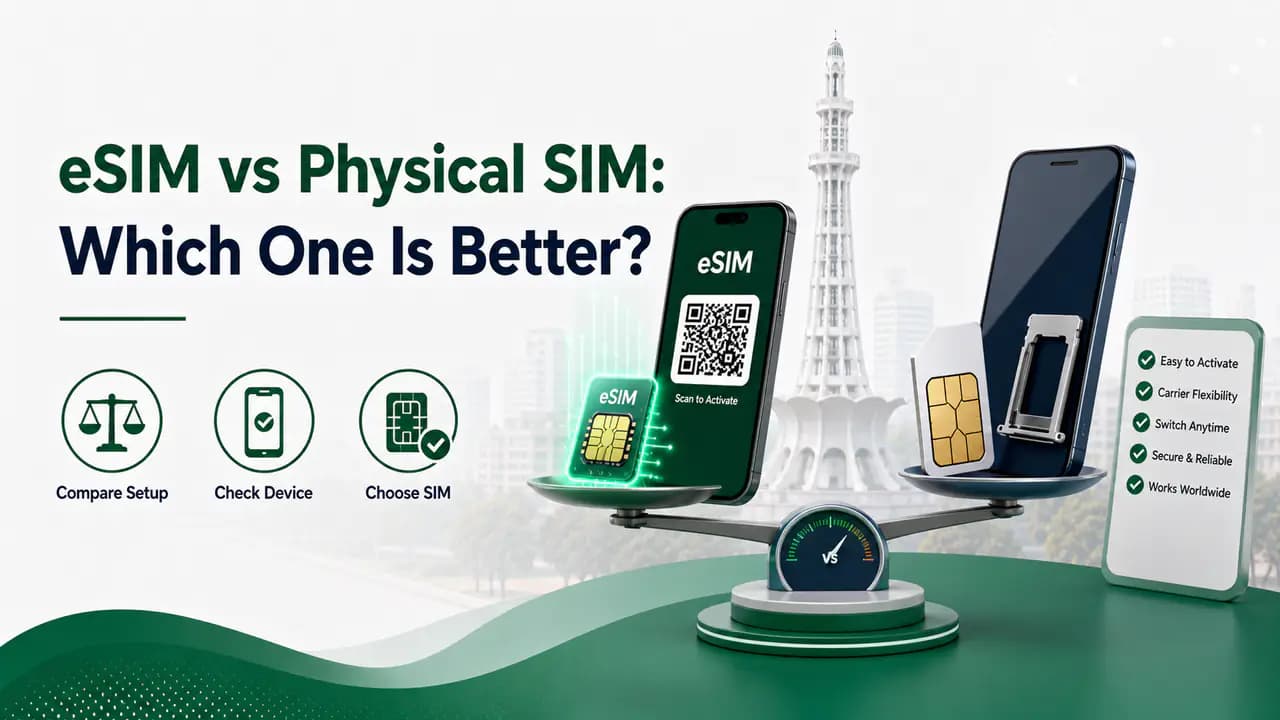 Comparison of eSIM and physical SIM card options for mobile phones in Pakistan