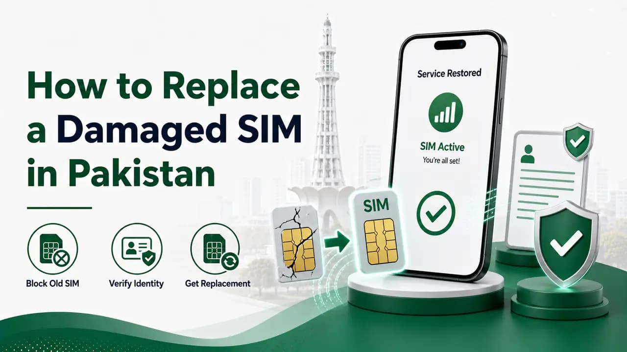 Damaged mobile SIM card being replaced at an authorized service center in Pakistan