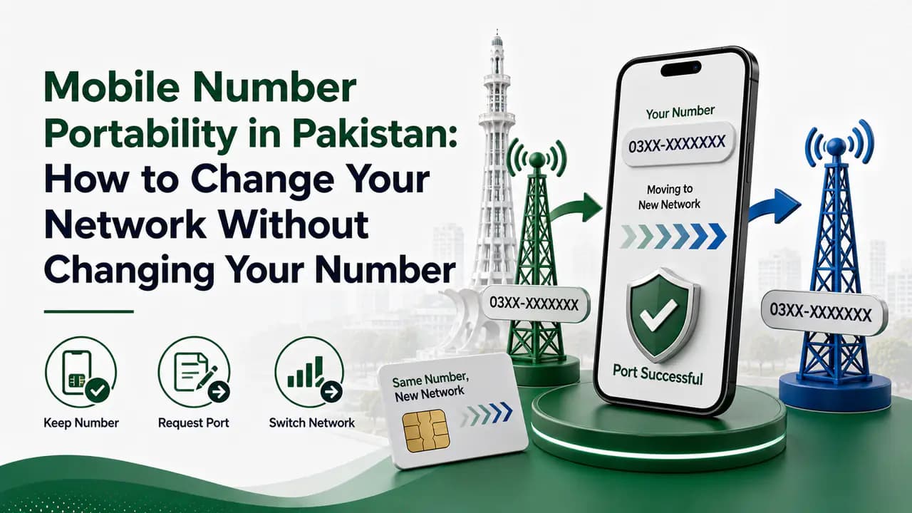 Mobile phone showing network switch representing mobile number portability in Pakistan